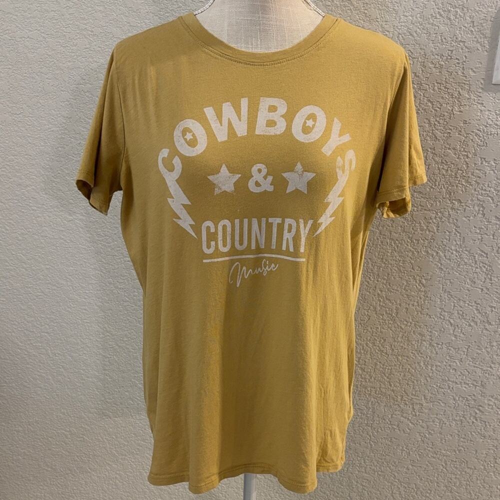 Tres Bien Yellow Cowboys & Country Music T-Shirt Size Large